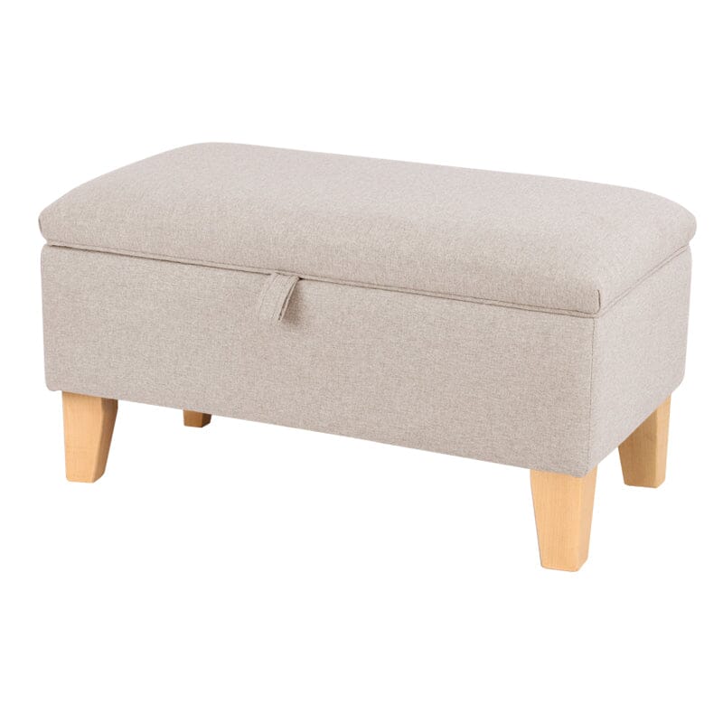 Linen Upholstered Storage Footstool with Solid Wood Legs and Lift-Up Seat Living and Home L Beige 