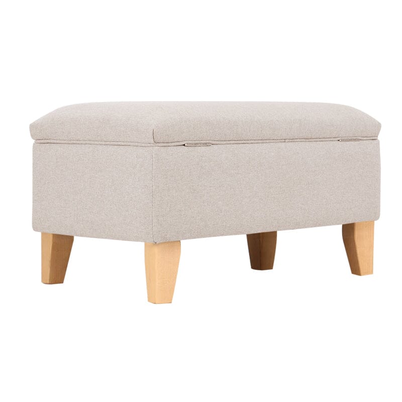 Linen Upholstered Storage Footstool with Solid Wood Legs and Lift-Up Seat Living and Home 