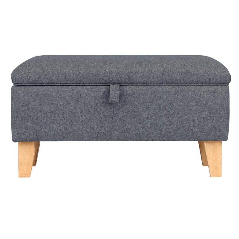Linen Upholstered Storage Footstool with Solid Wood Legs and Lift-Up Seat Living and Home 