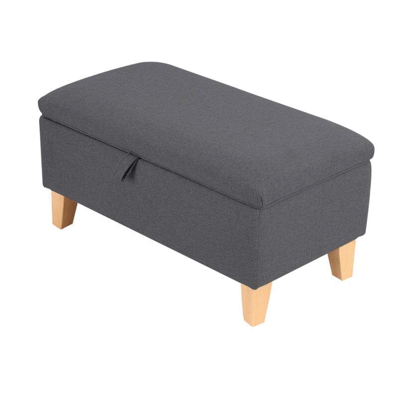 Linen Upholstered Storage Footstool with Solid Wood Legs and Lift-Up Seat Living and Home 