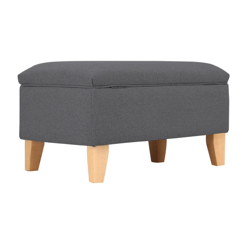 Linen Upholstered Storage Footstool with Solid Wood Legs and Lift-Up Seat Living and Home 