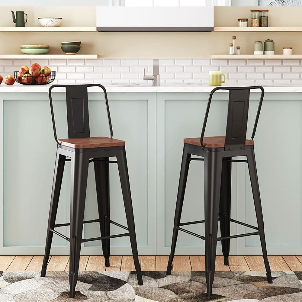 Set 2 4 Metal Wooden High Bar Stools Kitchen