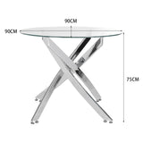90cm Round Dining Table Tempered Glass Coffee Table Dining Tables Living and Home 