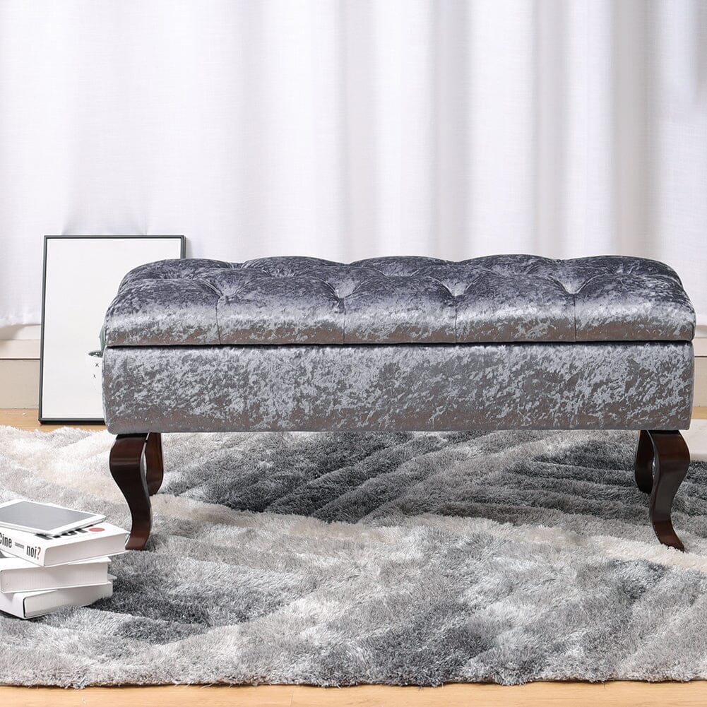 100cm Wide Grey Velvet Upholstery Storage Bench Footstool Storage Footstools & Benches Living and Home 