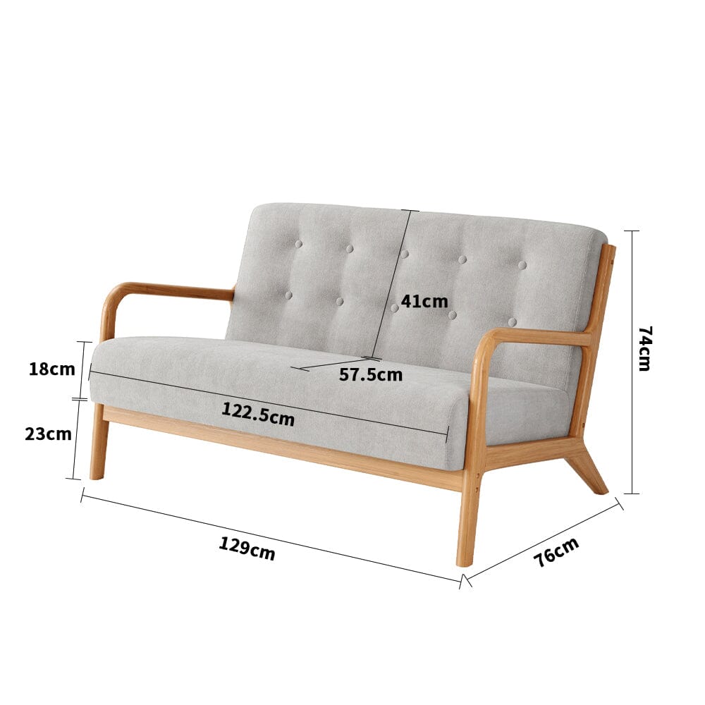 2 Seater Wooden Arm Sofa Grey Towel Fabric Rubber Wood Armrests Living and Home 