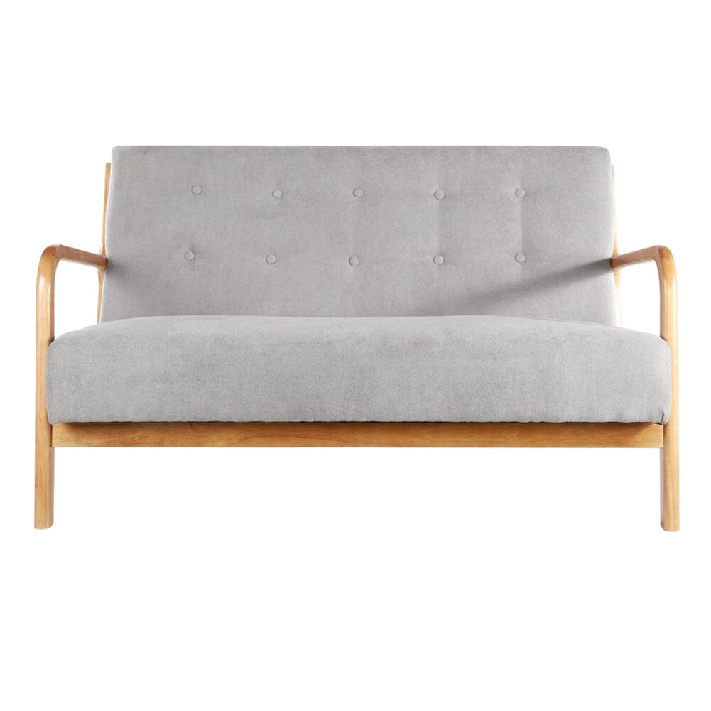 2 Seater Wooden Arm Sofa Grey Towel Fabric Rubber Wood Armrests Living and Home 