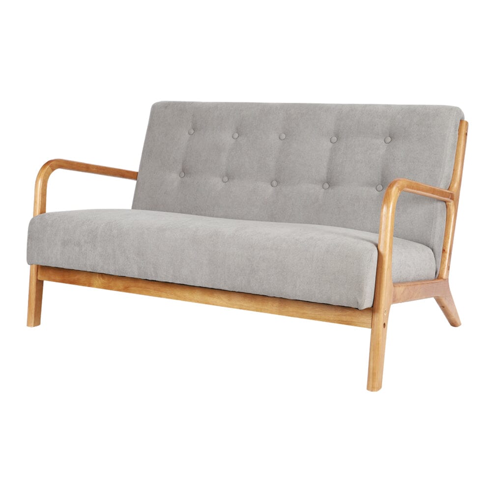 2 Seater Wooden Arm Sofa Grey Towel Fabric Rubber Wood Armrests Living and Home 