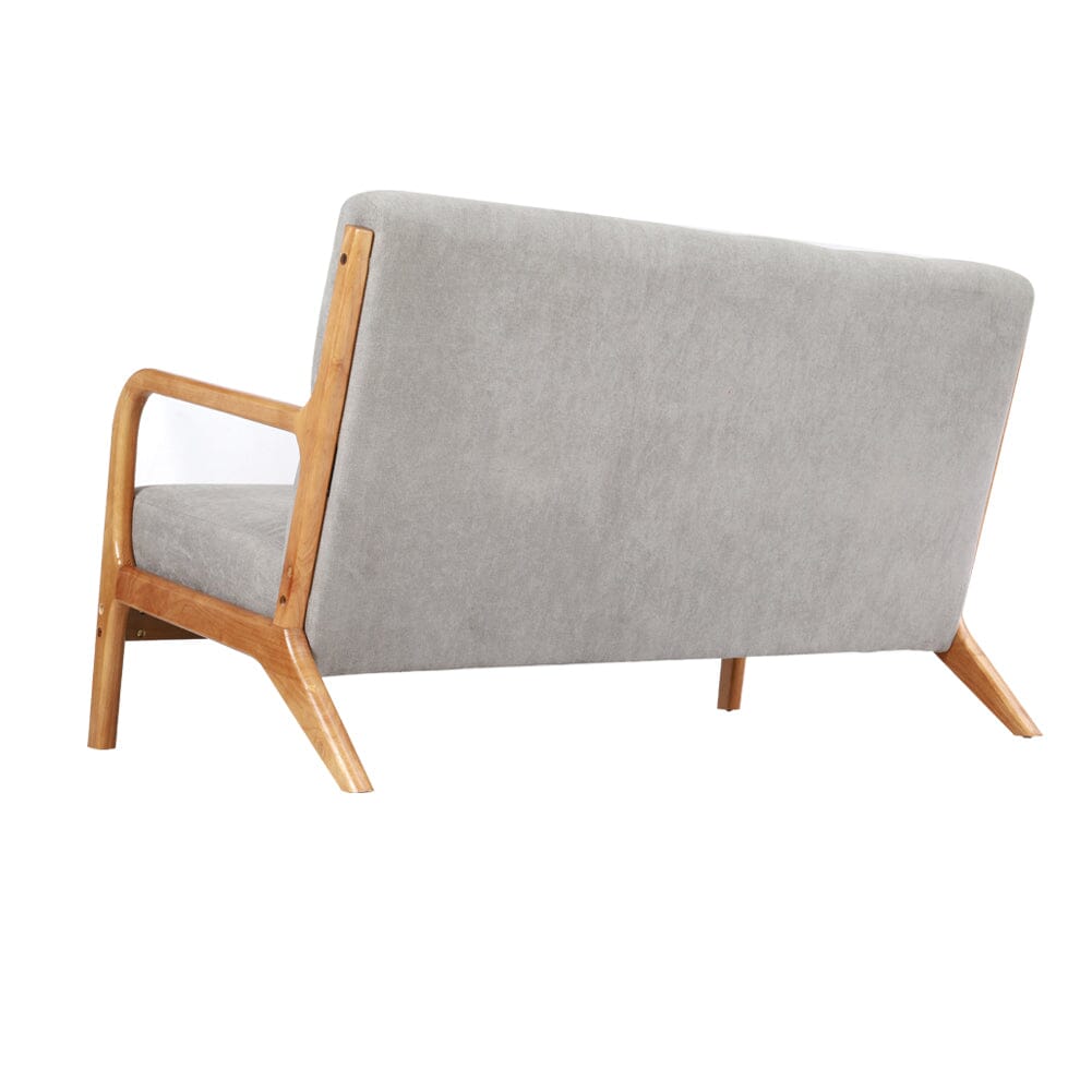 2 Seater Wooden Arm Sofa Grey Towel Fabric Rubber Wood Armrests Living and Home 