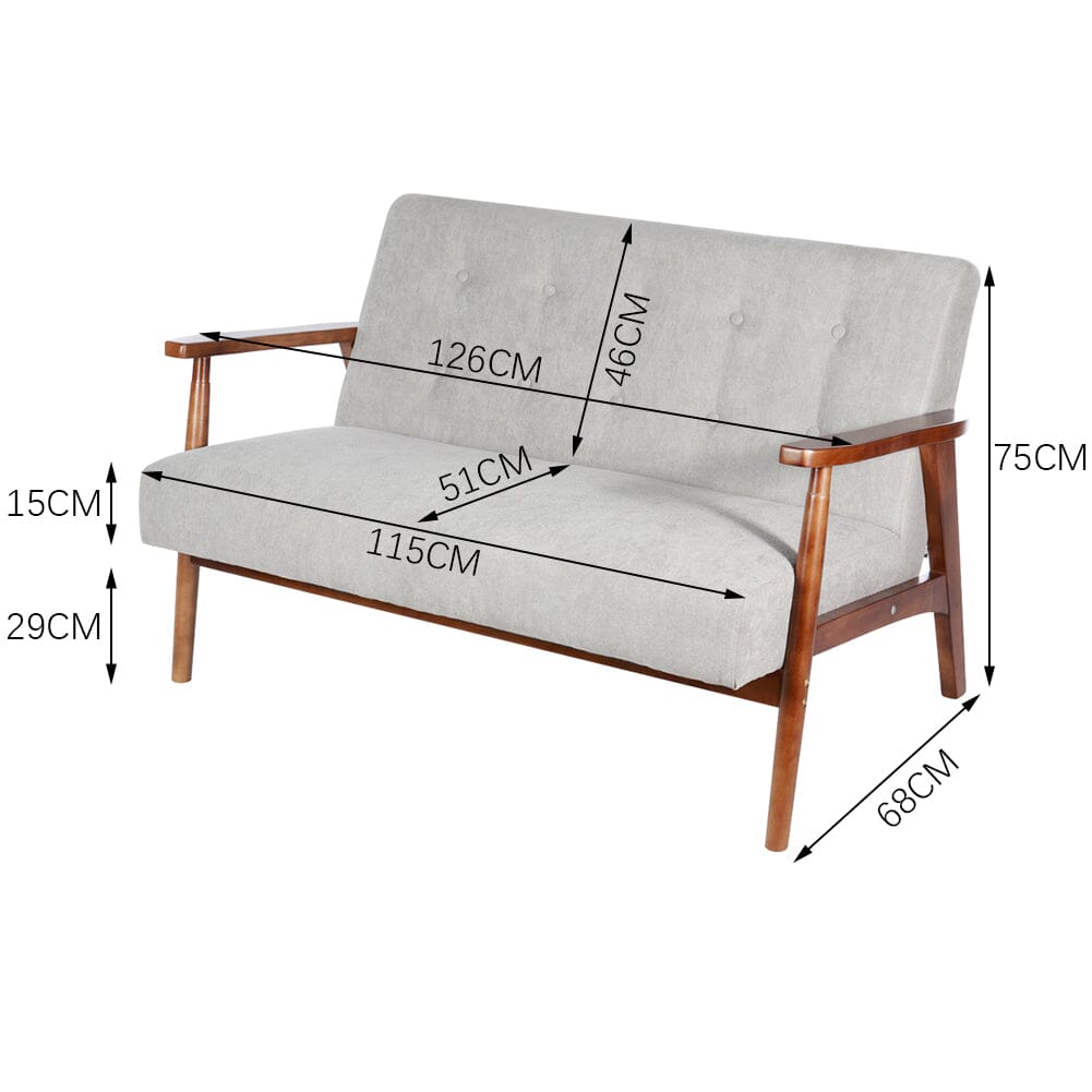 2 Seater Wooden Arm Sofa Grey Towel Fabric Rubber Wood Armrests Living and Home 
