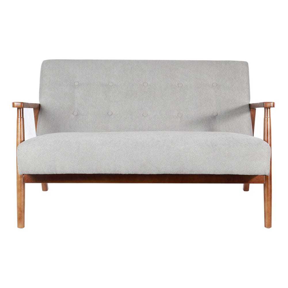2 Seater Wooden Arm Sofa Grey Towel Fabric Rubber Wood Armrests Living and Home 