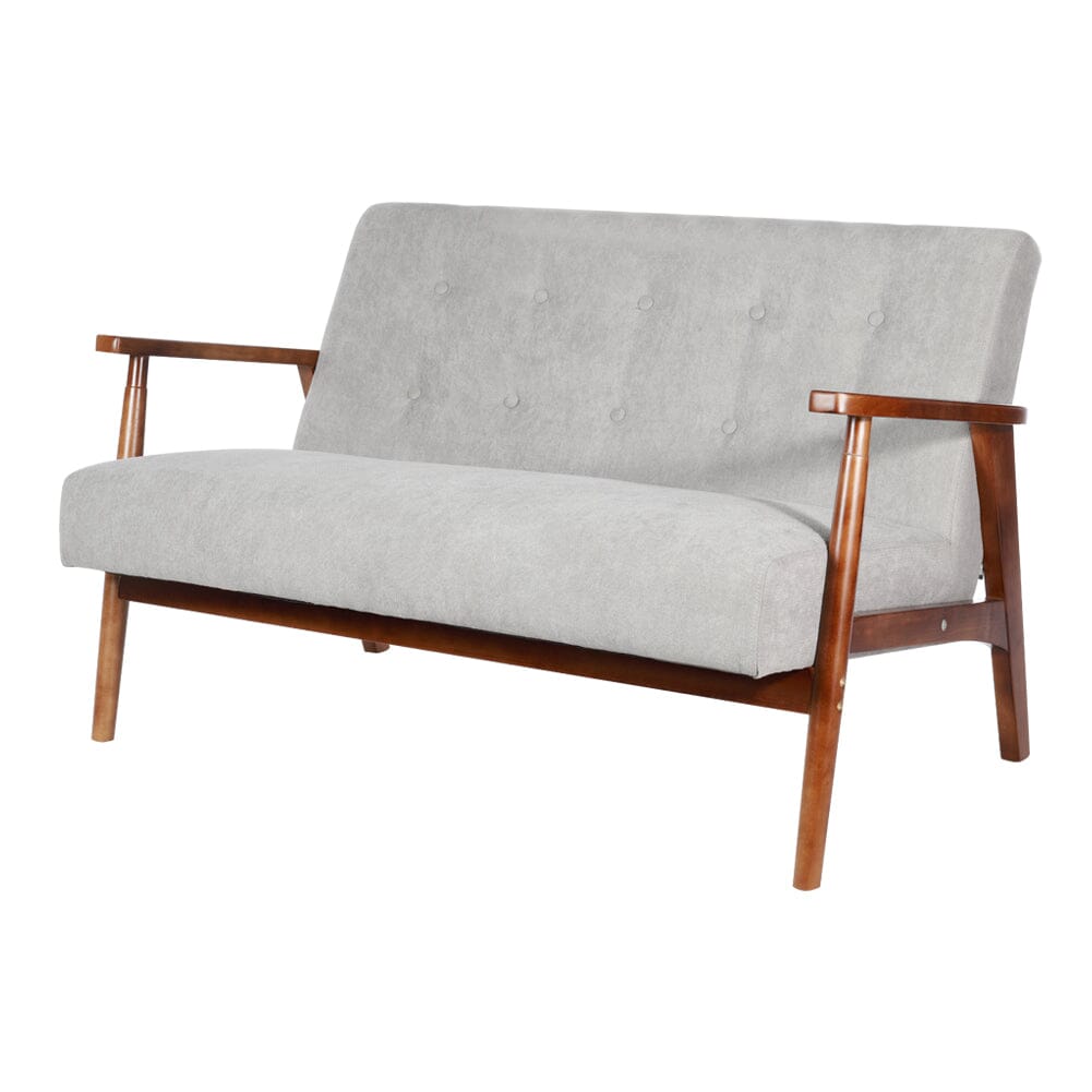 2 Seater Wooden Arm Sofa Grey Towel Fabric Rubber Wood Armrests Living and Home 