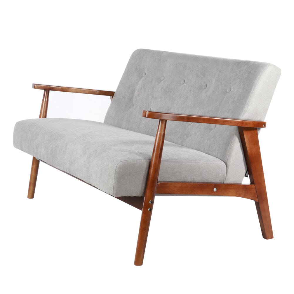 2 Seater Wooden Arm Sofa Grey Towel Fabric Rubber Wood Armrests Living and Home 