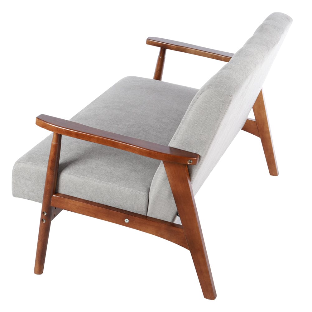 2 Seater Wooden Arm Sofa Grey Towel Fabric Rubber Wood Armrests Living and Home 