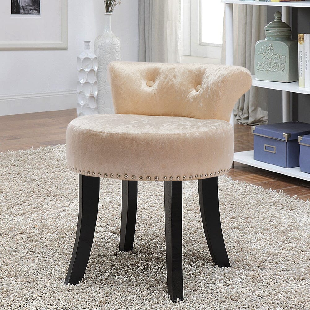 Crushed Velvet Vanity Stool with Button-Tufted Backrest Living and Home Champagne 