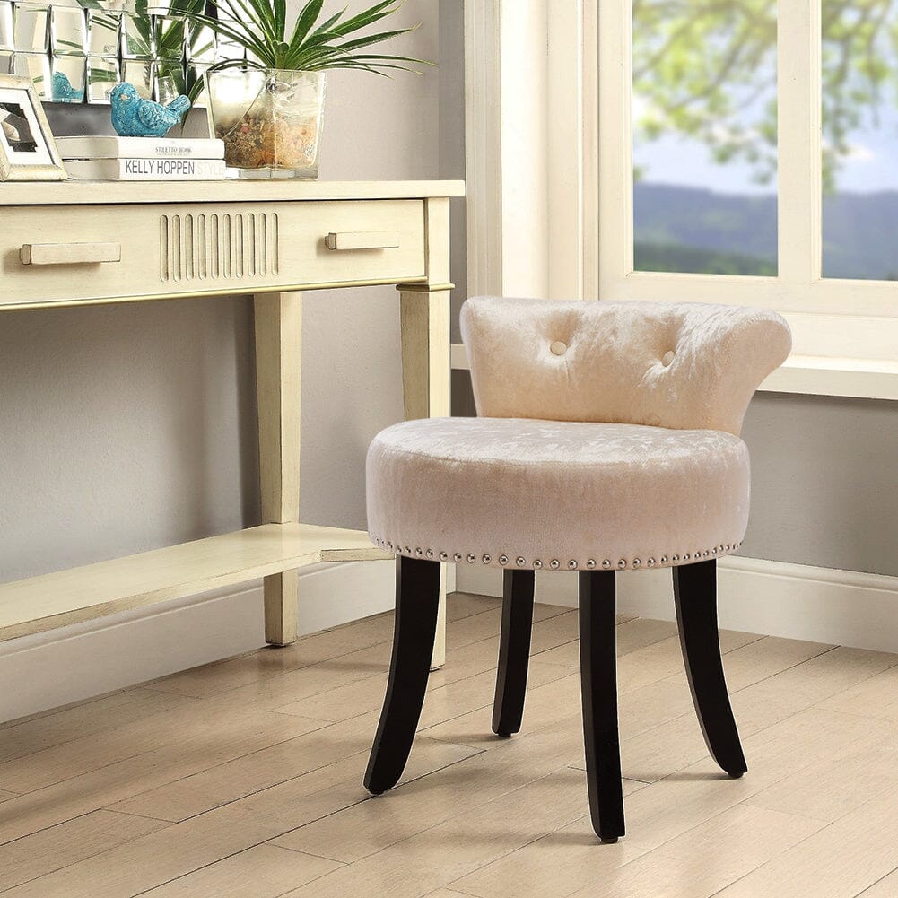 Crushed Velvet Vanity Stool with Button-Tufted Backrest Living and Home 