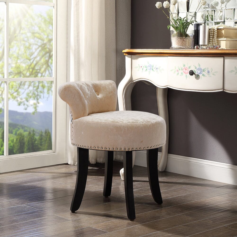 Crushed Velvet Vanity Stool with Button-Tufted Backrest Living and Home 