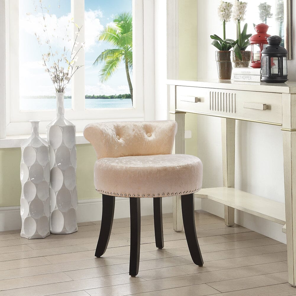 Crushed Velvet Vanity Stool with Button-Tufted Backrest Living and Home 