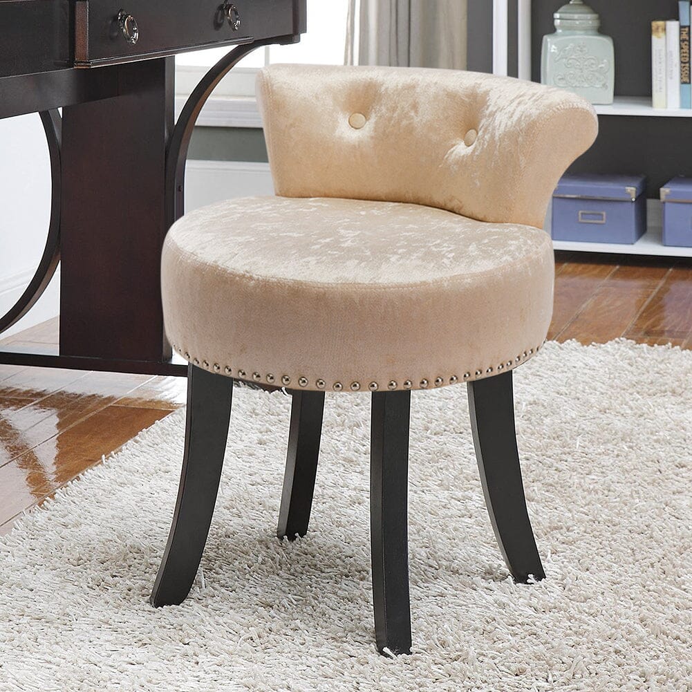 Crushed Velvet Vanity Stool with Button-Tufted Backrest Living and Home 