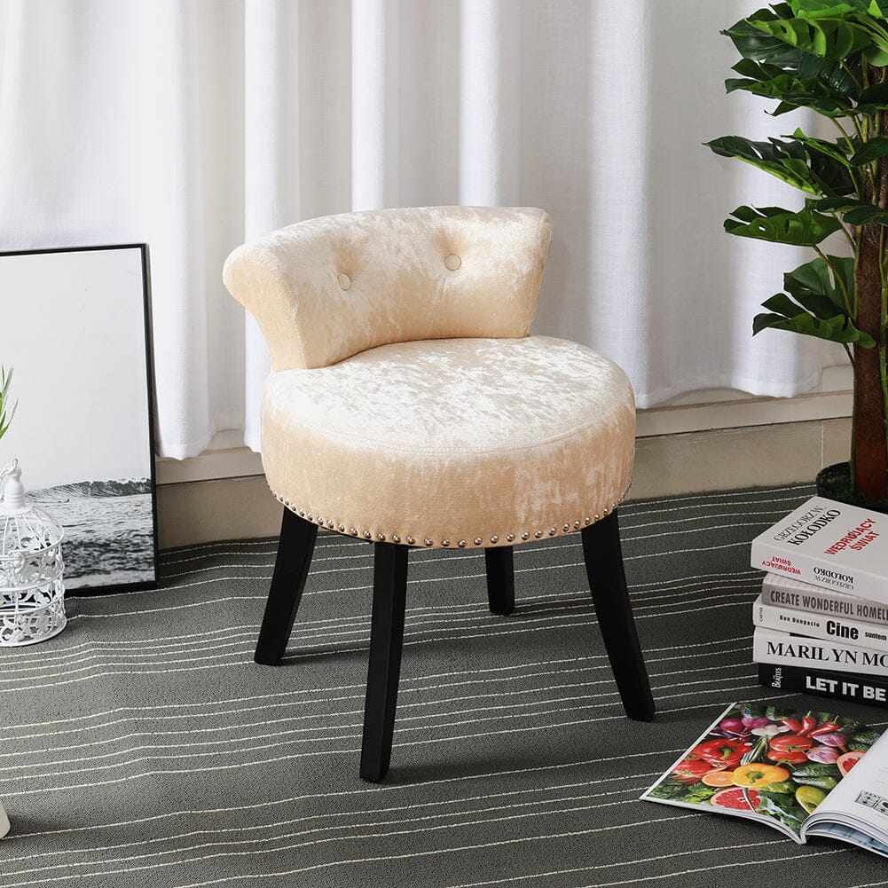 Crushed Velvet Vanity Stool with Button-Tufted Backrest Living and Home 