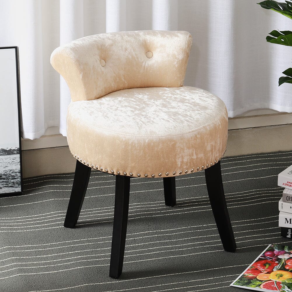 Crushed Velvet Vanity Stool with Button-Tufted Backrest Living and Home 