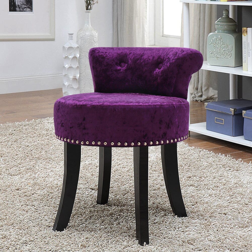 Crushed Velvet Vanity Stool with Button-Tufted Backrest Living and Home Dark Purple 
