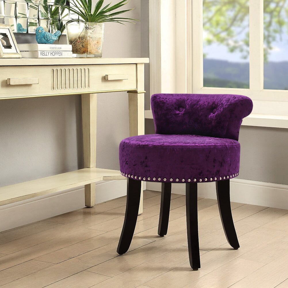 Crushed Velvet Vanity Stool with Button-Tufted Backrest Living and Home 