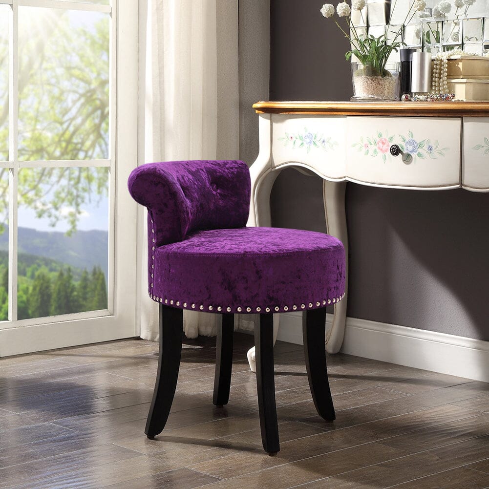 Crushed Velvet Vanity Stool with Button-Tufted Backrest Living and Home 