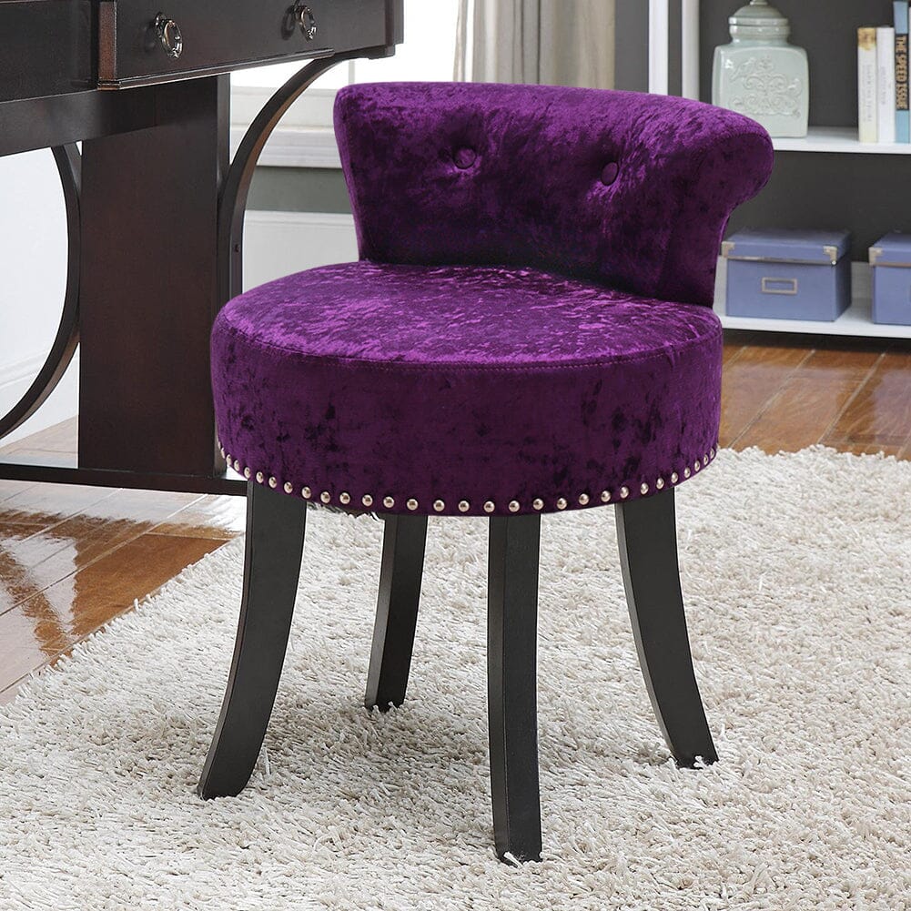 Crushed Velvet Vanity Stool with Button-Tufted Backrest Living and Home 