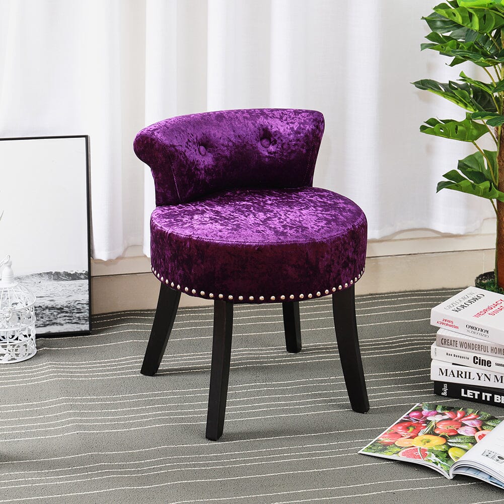 Crushed Velvet Vanity Stool with Button-Tufted Backrest Living and Home 