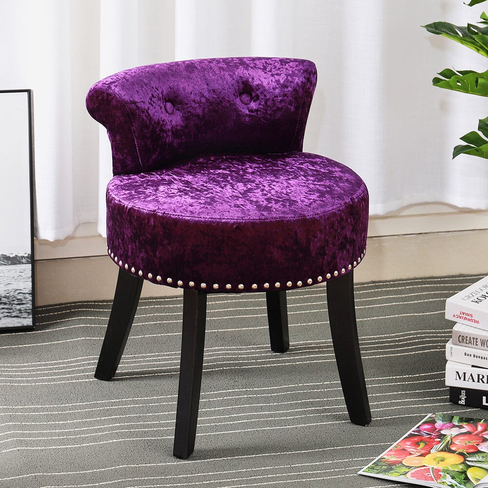 Crushed Velvet Vanity Stool with Button-Tufted Backrest Living and Home 