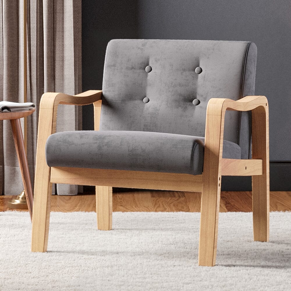 Scandi-Inspired Wooden Arm Accent Chair Living and Home Grey 