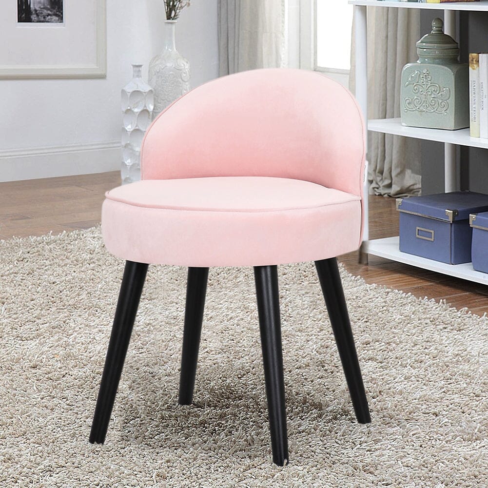 Velvet Upholstered Vanity Stool with Black Rubber Wood Legs Living and Home Light Pink 