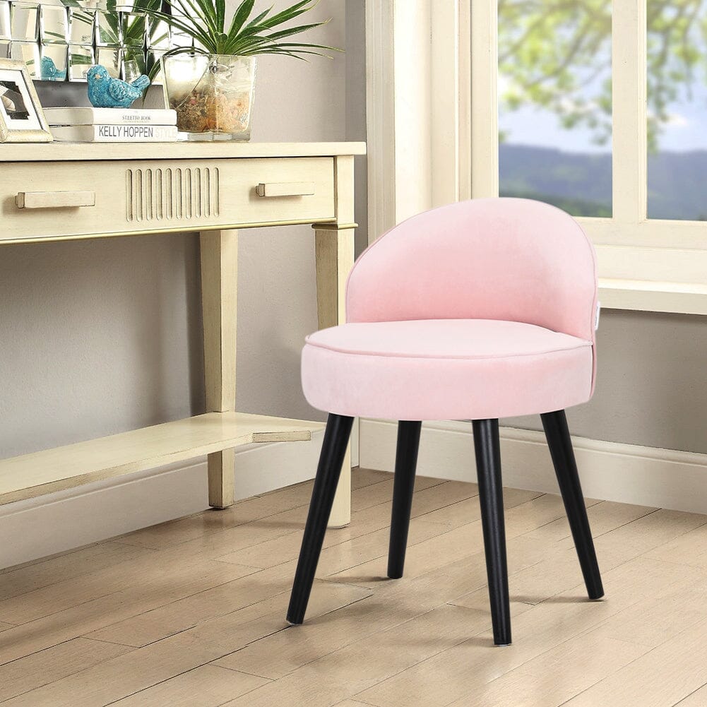 Velvet Upholstered Vanity Stool with Black Rubber Wood Legs Living and Home 