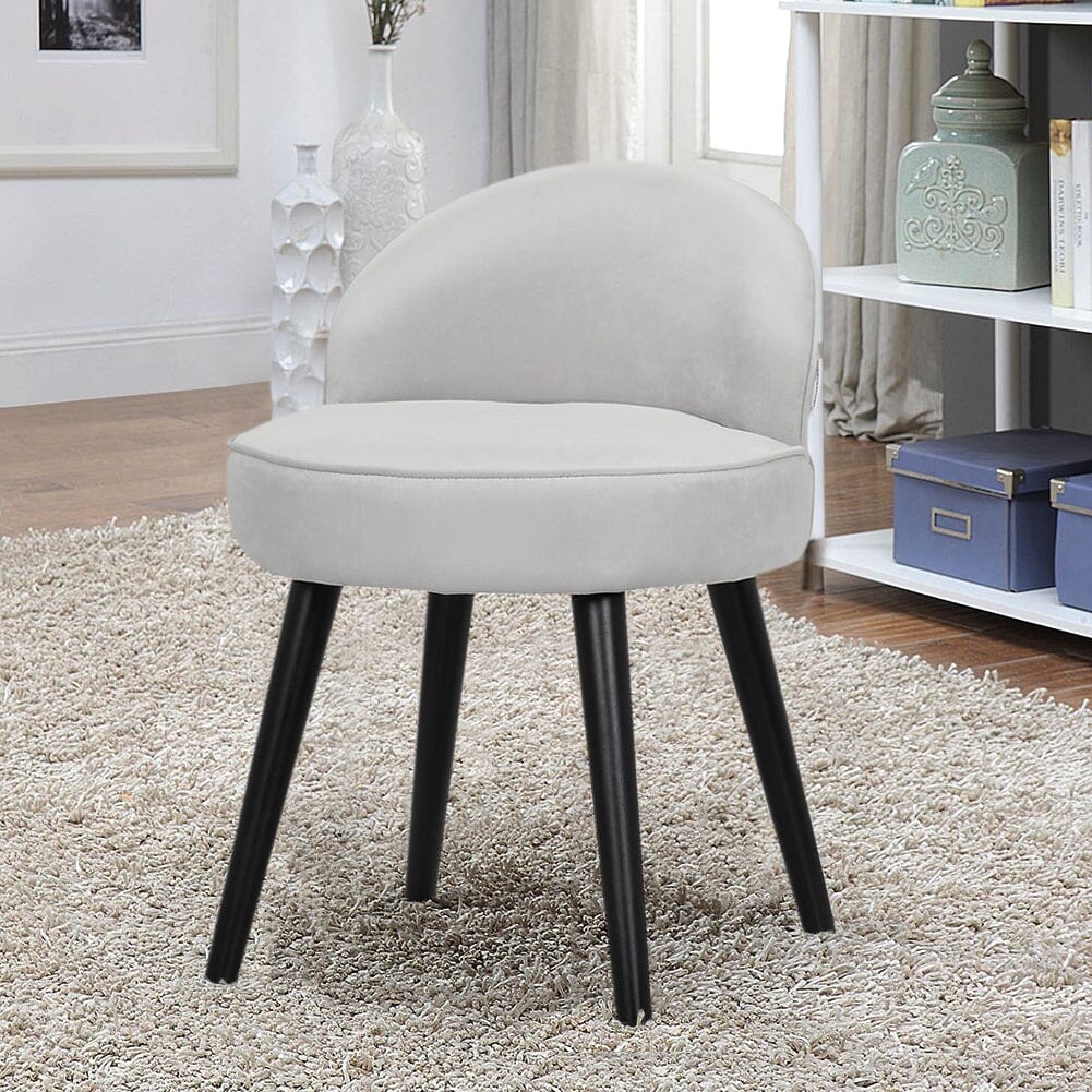 Velvet Upholstered Vanity Stool with Black Rubber Wood Legs Living and Home Grayish White 