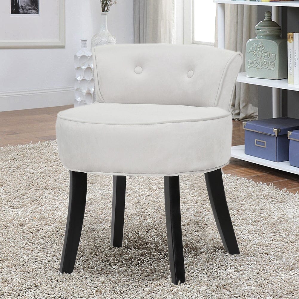 Velvet Vanity Stool with Button-Tufted Backrest & Dual Leg Finishes Living and Home Grayish White 