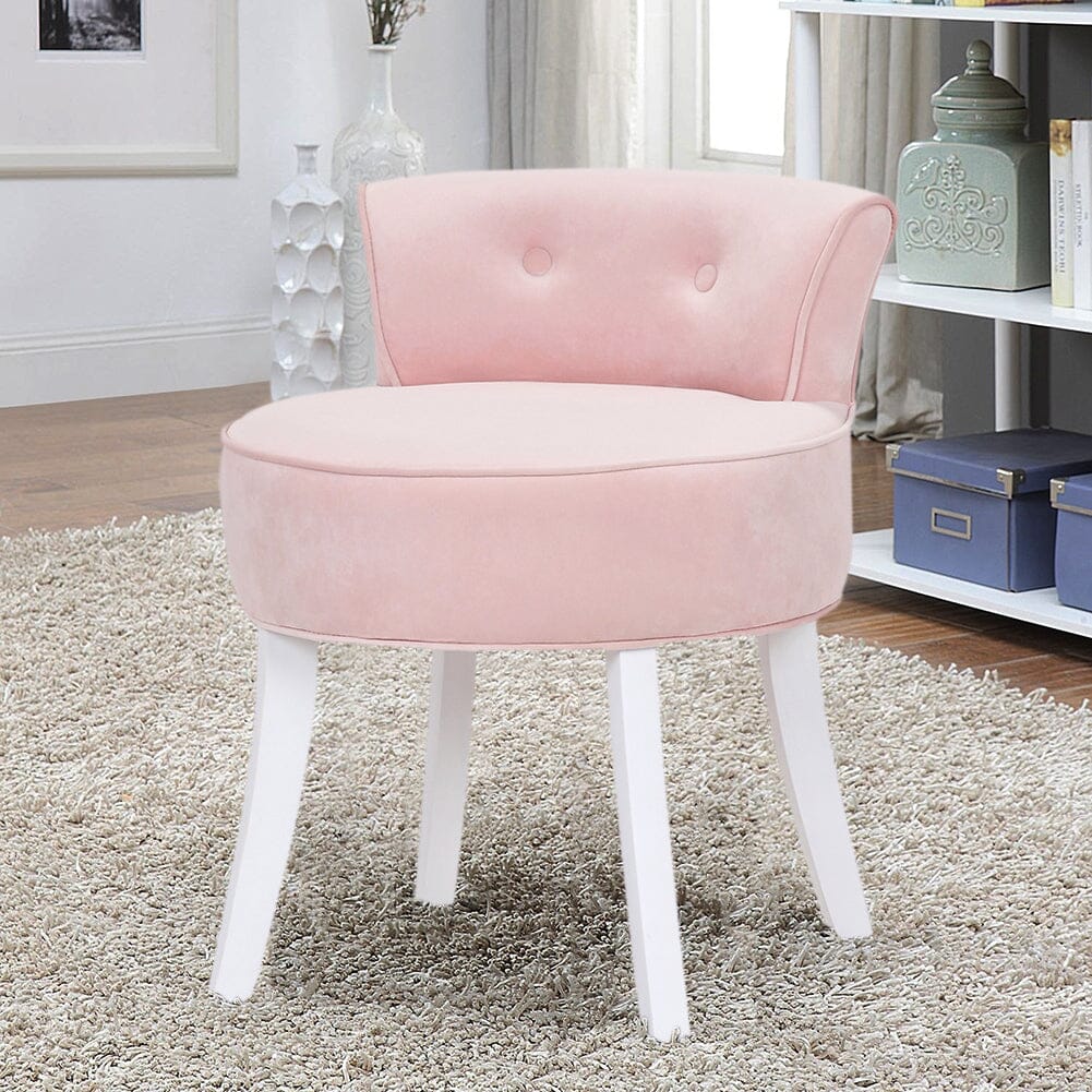 Velvet Vanity Stool with Button-Tufted Backrest & Dual Leg Finishes Living and Home Light Pink 
