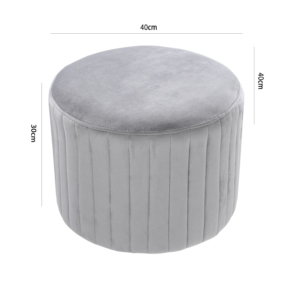 Round Ribbed Ottoman Grey Velvet Living and Home 