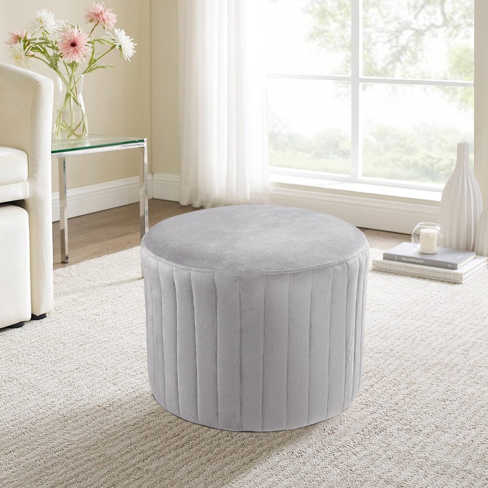 Round Ribbed Ottoman Grey Velvet Living and Home 