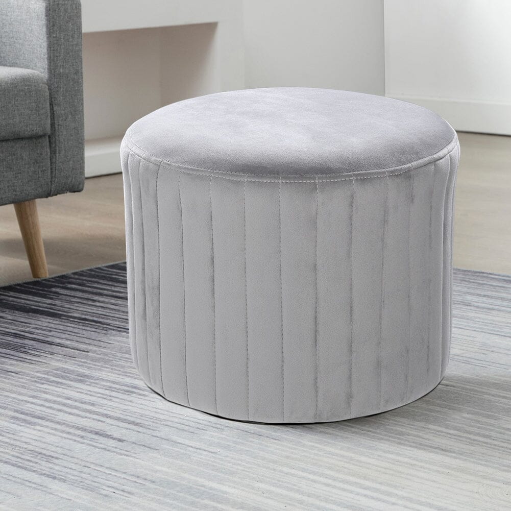 Round Ribbed Ottoman Grey Velvet Living and Home 
