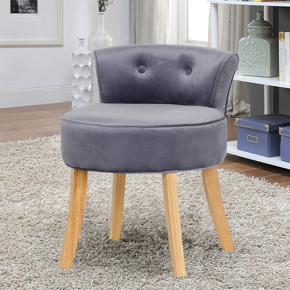 Velvet Vanity Stool with Button-Tufted Backrest & Dual Leg Finishes Living and Home Grey 