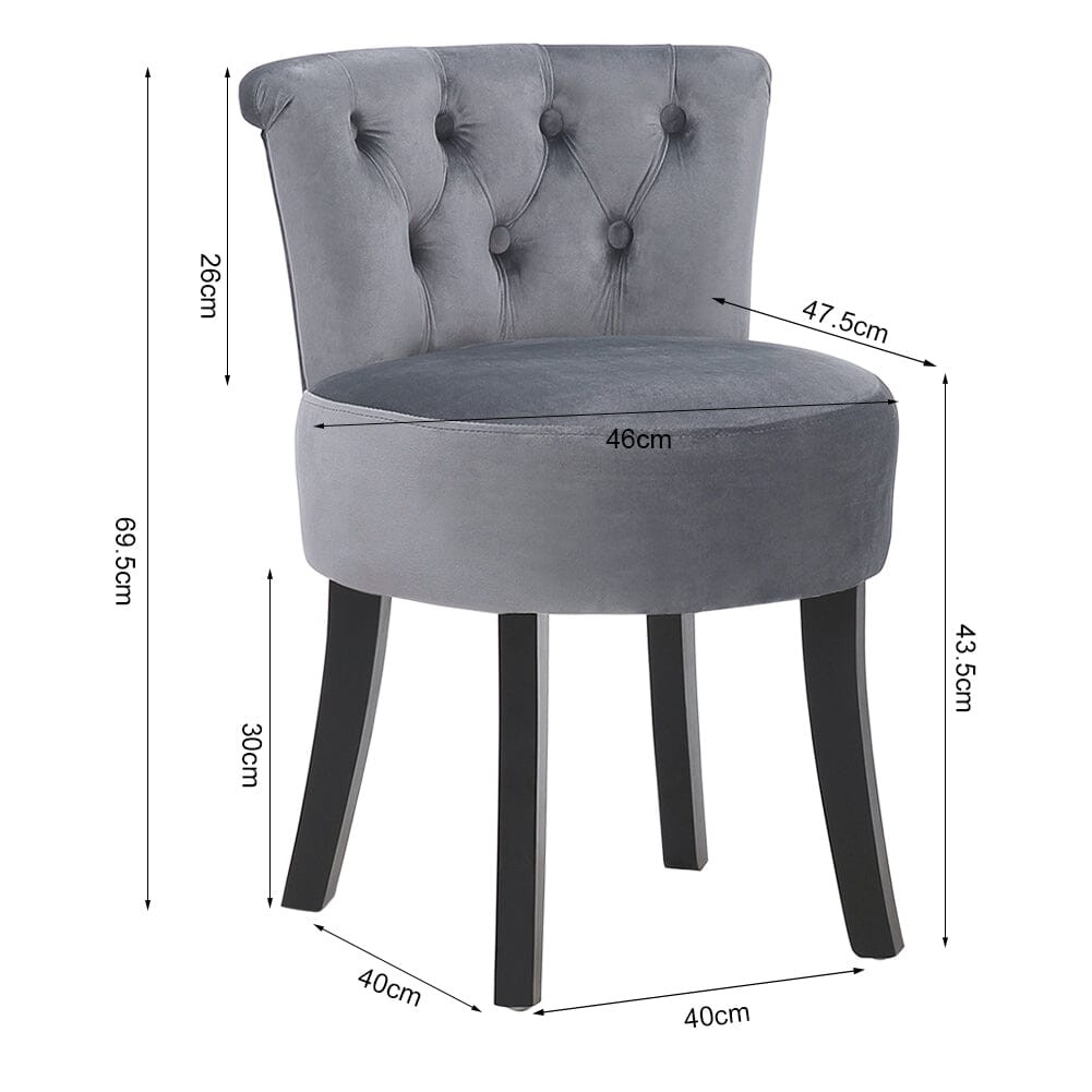 Velvet Vanity Stool with 7-Button Tufted Backrest & Black Rubber Wood Legs Living and Home 