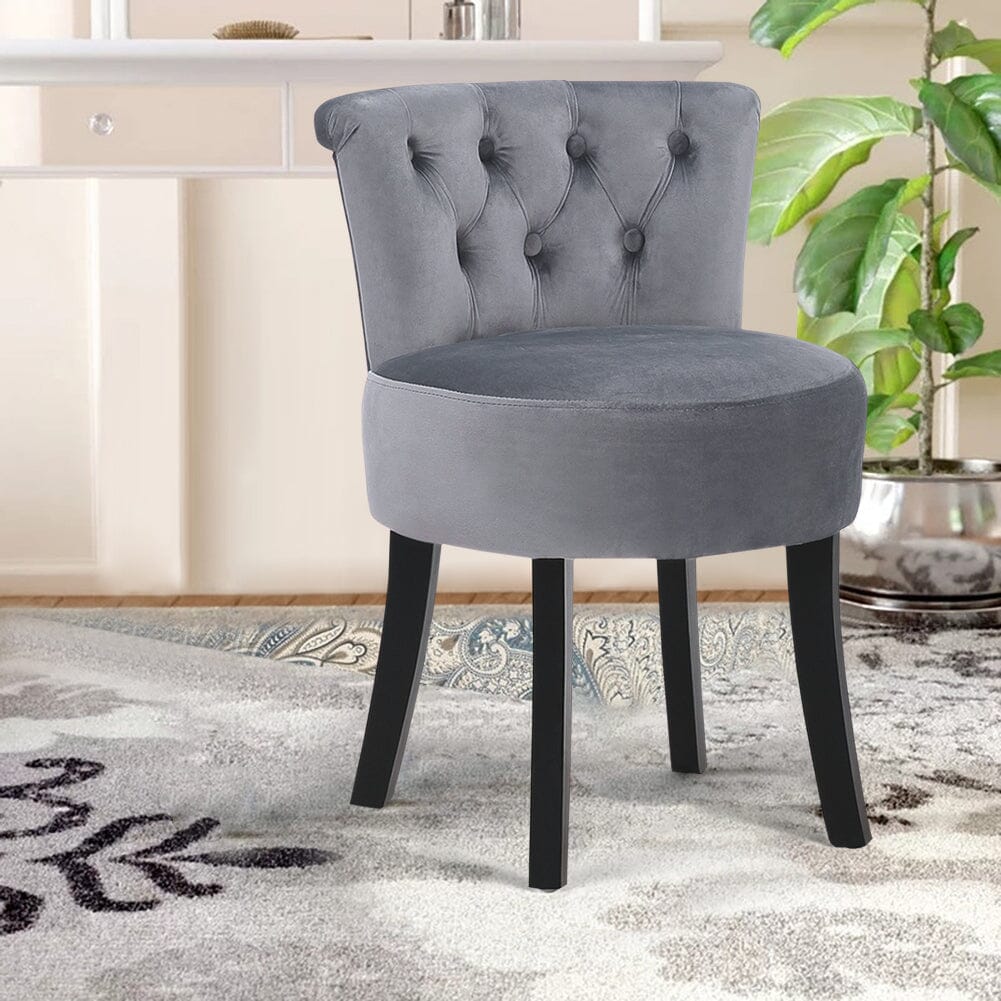 Velvet Vanity Stool with 7-Button Tufted Backrest & Black Rubber Wood Legs Living and Home 