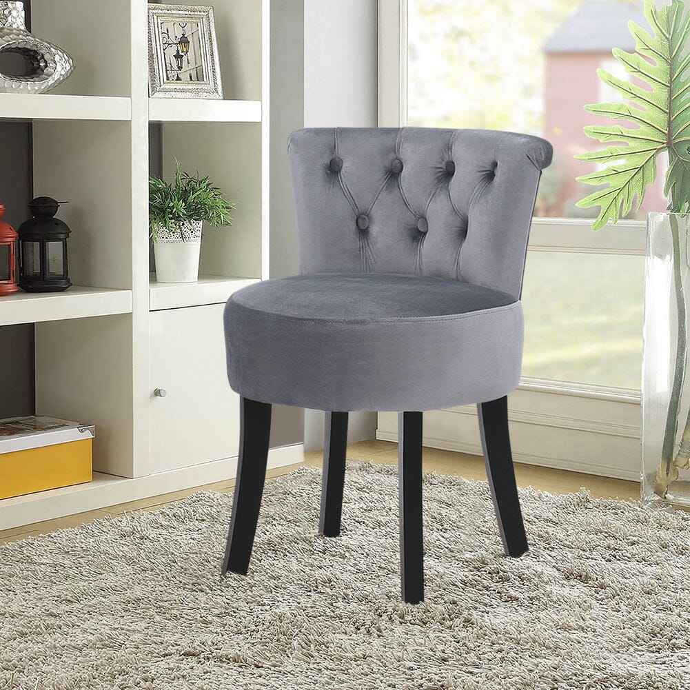 Velvet Vanity Stool with 7-Button Tufted Backrest & Black Rubber Wood Legs Living and Home 