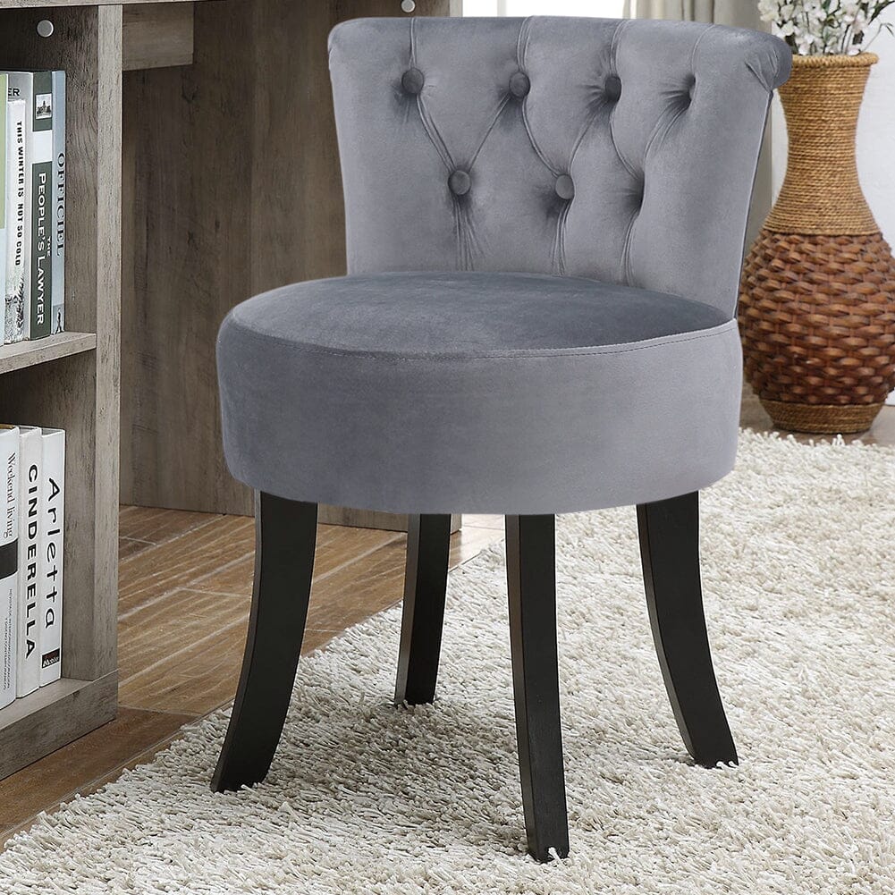 Velvet Vanity Stool with 7-Button Tufted Backrest & Black Rubber Wood Legs Living and Home 