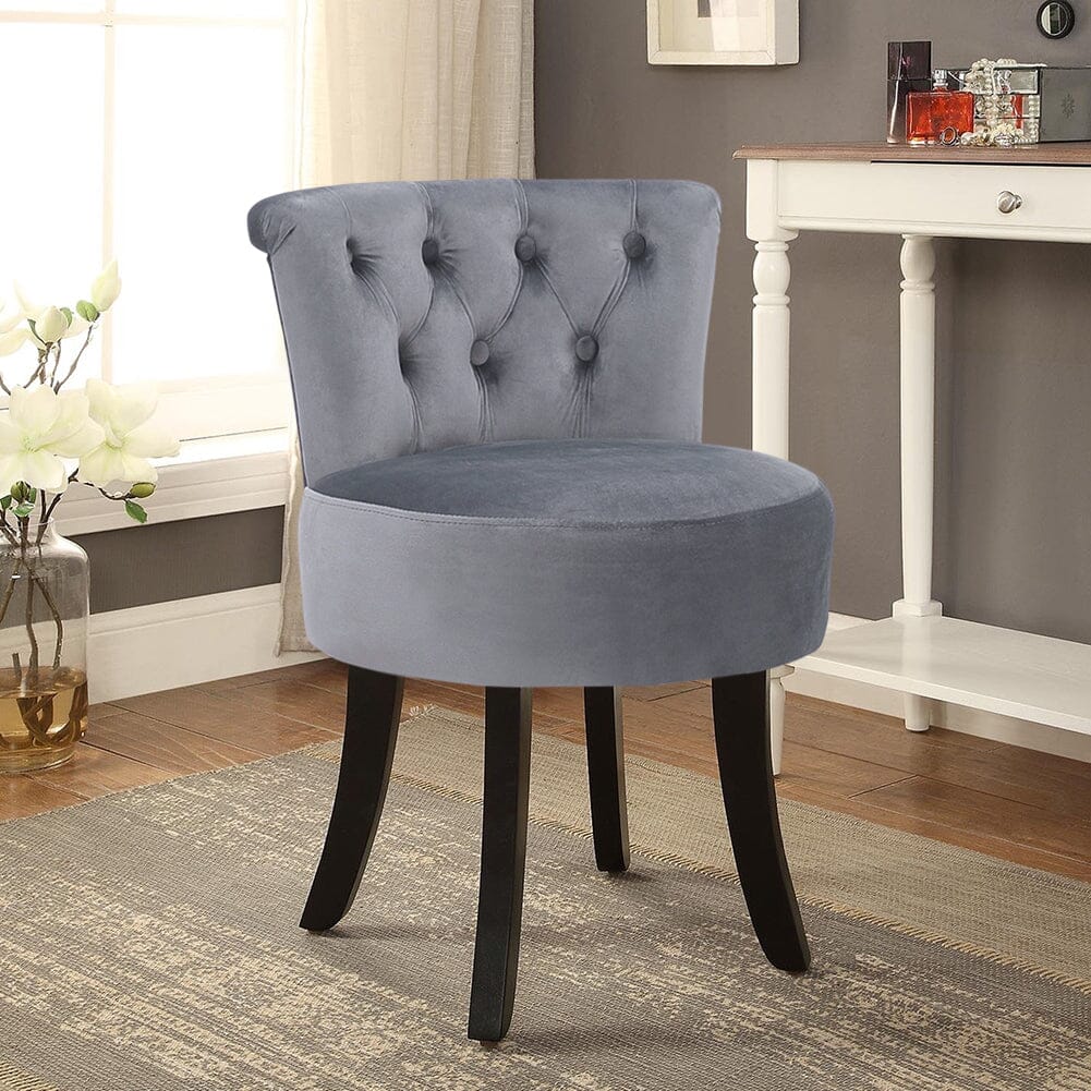Velvet Vanity Stool with 7-Button Tufted Backrest & Black Rubber Wood Legs Living and Home 
