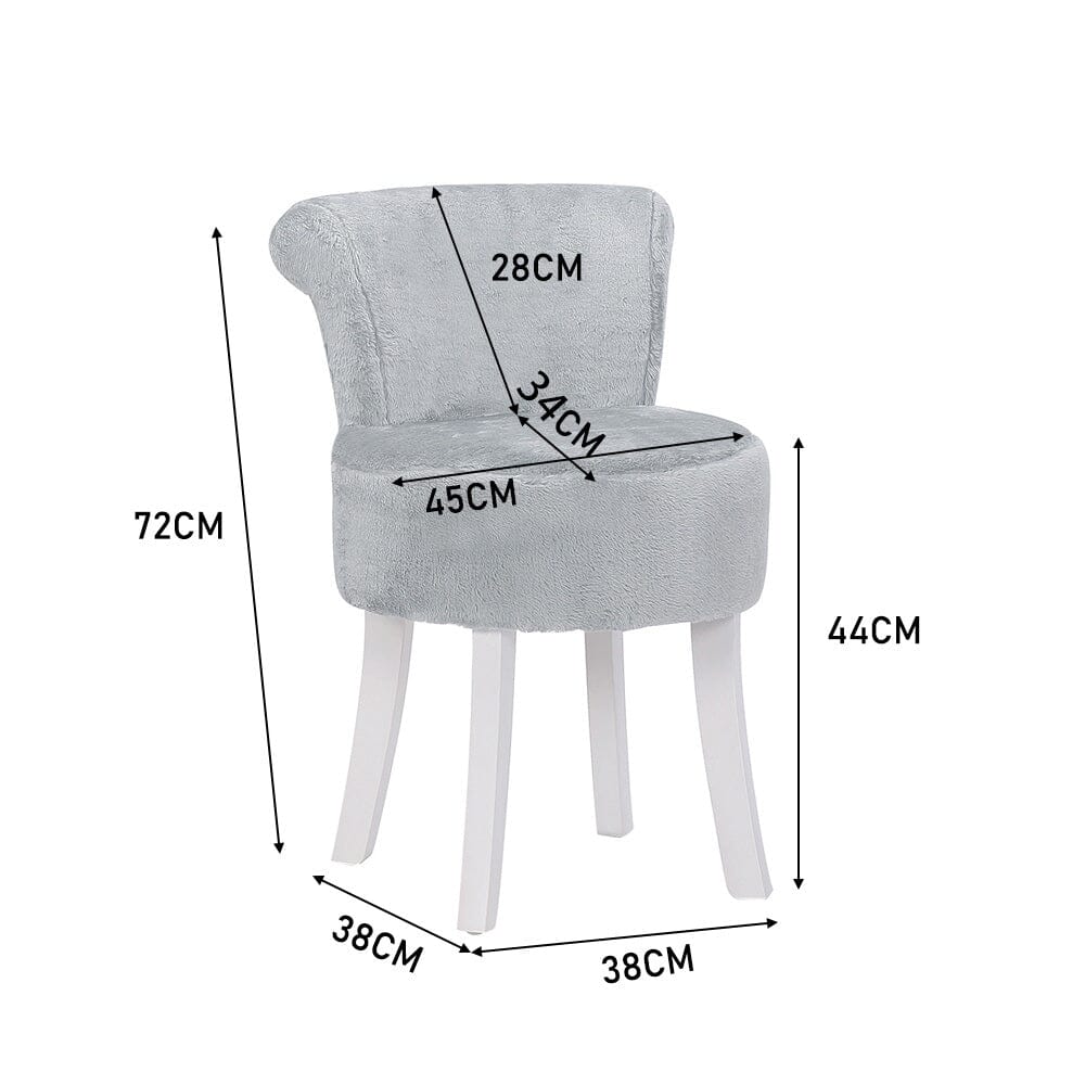Long Pile Fleece Vanity Stool with White Rubber Wood Legs Living and Home 