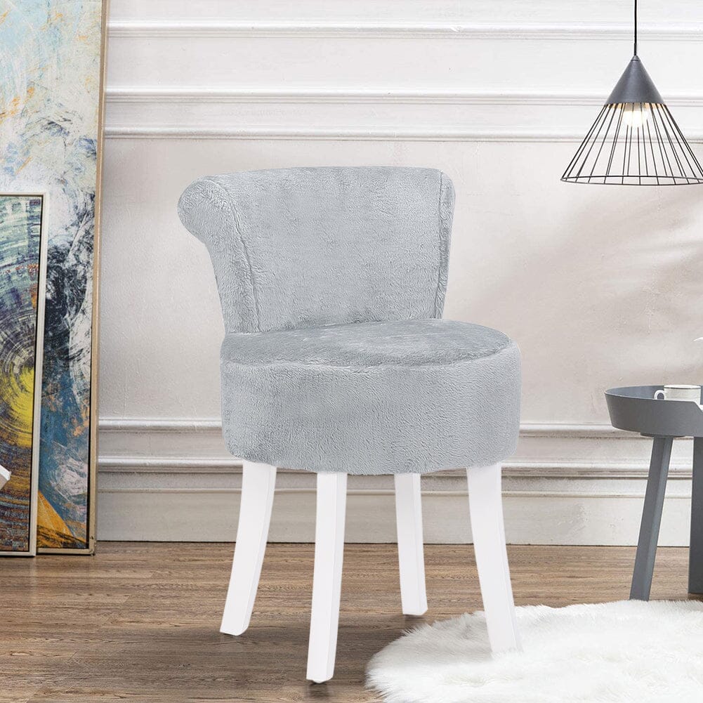 Long Pile Fleece Vanity Stool with White Rubber Wood Legs Living and Home 