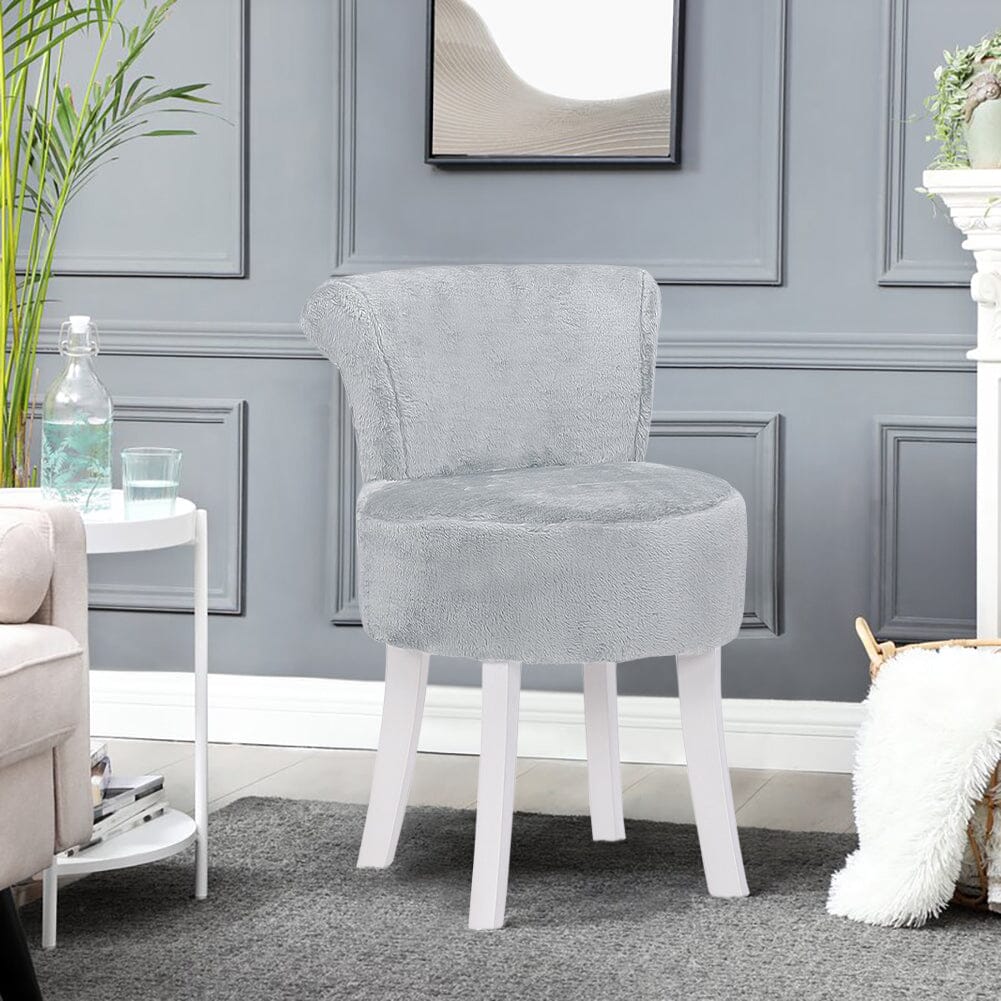 Long Pile Fleece Vanity Stool with White Rubber Wood Legs Living and Home 