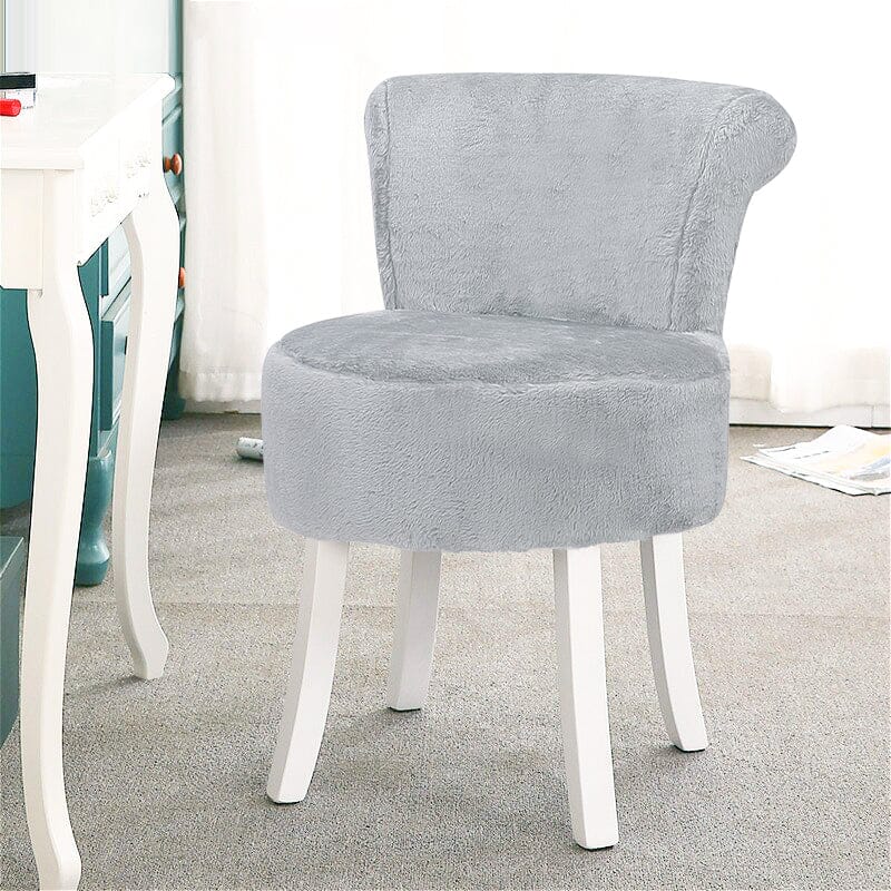 Long Pile Fleece Vanity Stool with White Rubber Wood Legs Living and Home 