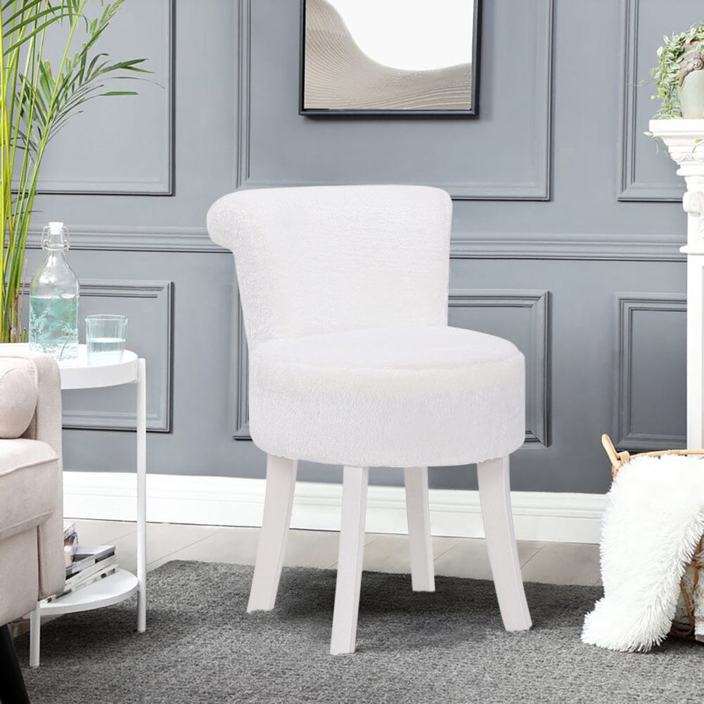 Long Pile Fleece Vanity Stool with White Rubber Wood Legs Living and Home 
